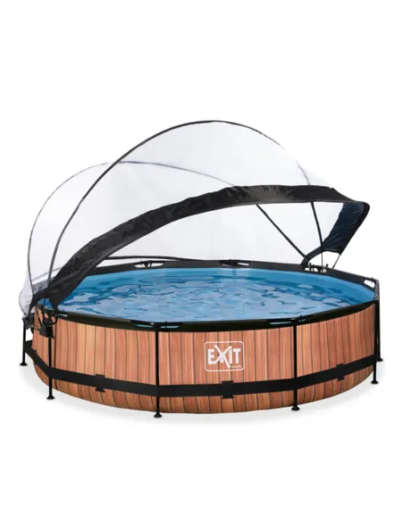EXIT Wood pool ø360x76cm with dome and filter pump - brown Piscina con bordi Piscina rotonda 6125 L Marrone