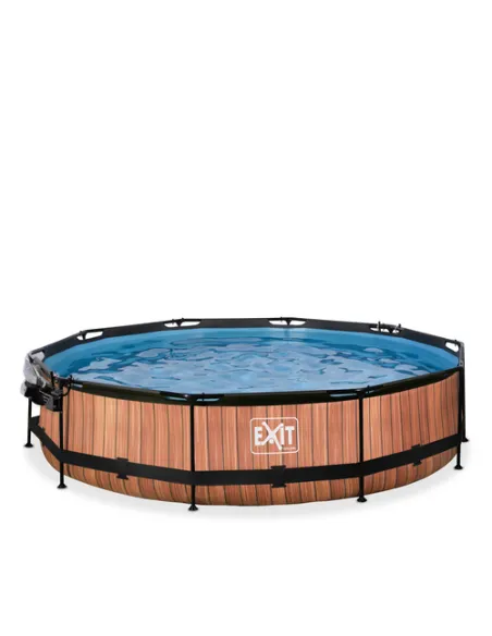 EXIT Wood pool ø360x76cm with dome and filter pump - brown Piscina con bordi Piscina rotonda 6125 L Marrone