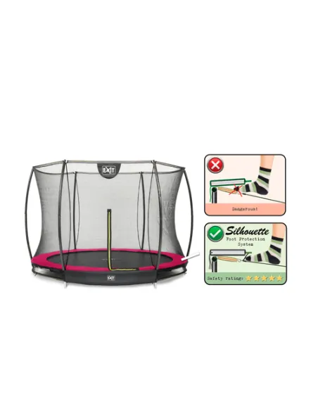 EXIT Silhouette ground trampoline ø244cm with safety net - pink Esterno Rotondo Molla elicoidale Trampolino interrato