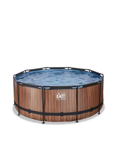 EXIT Piscina "Wood" ø360x122cm con pompa a filtro - Marrone