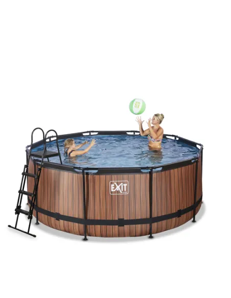 EXIT Piscina "Wood" ø360x122cm con pompa a filtro - Marrone
