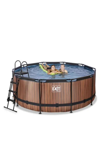 EXIT Piscina "Wood" ø360x122cm con pompa a filtro - Marrone