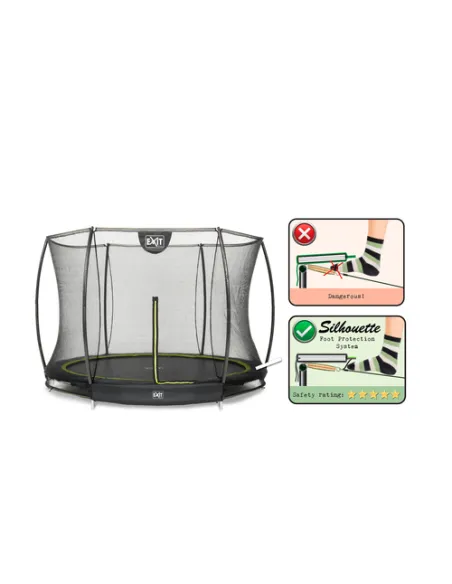 EXIT Silhouette ground trampoline ø244cm with safety net - black Esterno Rotondo Molla elicoidale Trampolino interrato