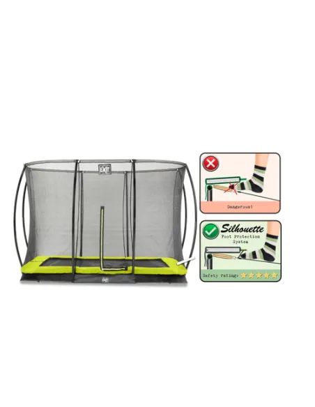 EXIT Silhouette ground trampoline 244x366cm with safety net - green Esterno Rettangolare Molla elicoidale Trampolino interrato