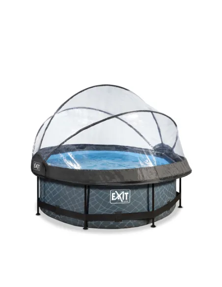 EXIT Piscina "Stone" ø244x76cm con pompa a filtro e cupola di protezione - Grigia
