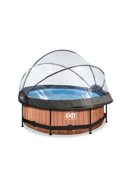 EXIT Wood pool ø244x76cm with dome and filter pump - brown Piscina con bordi Piscina rotonda 2780 L Marrone