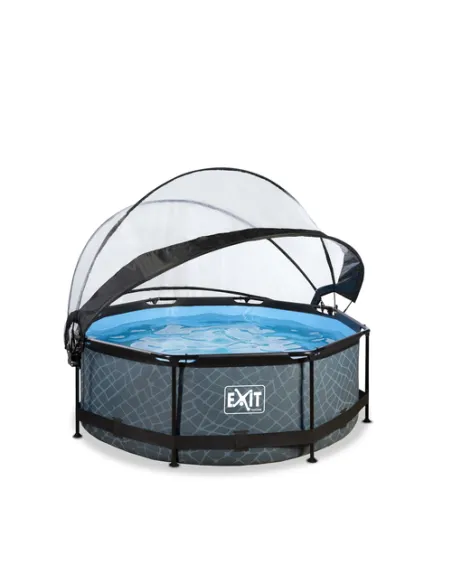 EXIT Piscina "Stone" ø244x76cm con pompa a filtro e cupola di protezione - Grigia