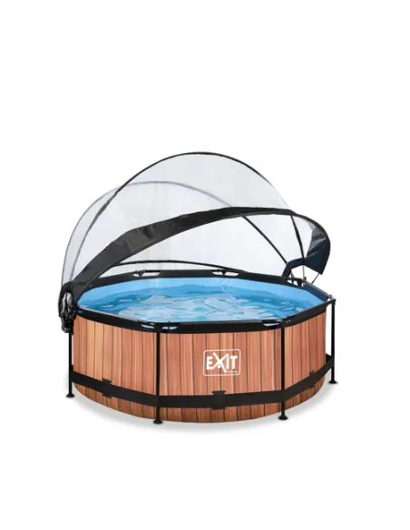 EXIT Wood pool ø244x76cm with dome and filter pump - brown Piscina con bordi Piscina rotonda 2780 L Marrone