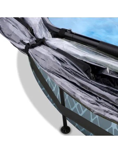 EXIT Piscina "Stone" ø244x76cm con pompa a filtro e cupola di protezione - Grigia