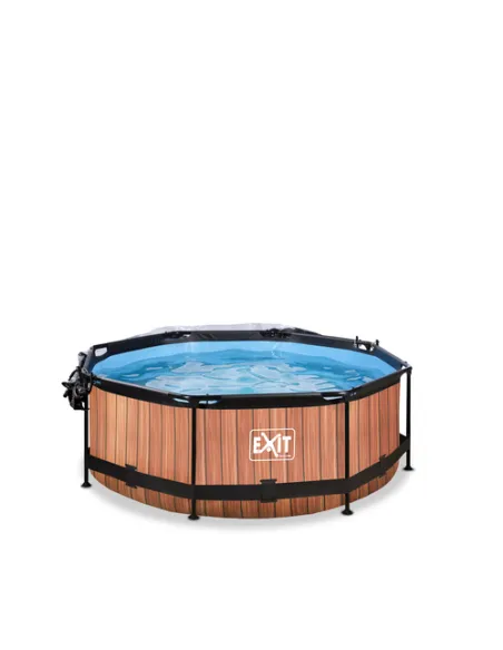 EXIT Wood pool ø244x76cm with dome and filter pump - brown Piscina con bordi Piscina rotonda 2780 L Marrone