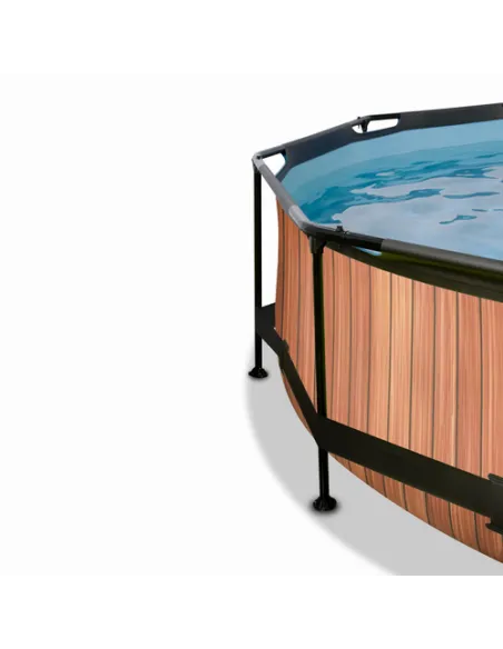 EXIT Wood pool ø244x76cm with dome and filter pump - brown Piscina con bordi Piscina rotonda 2780 L Marrone