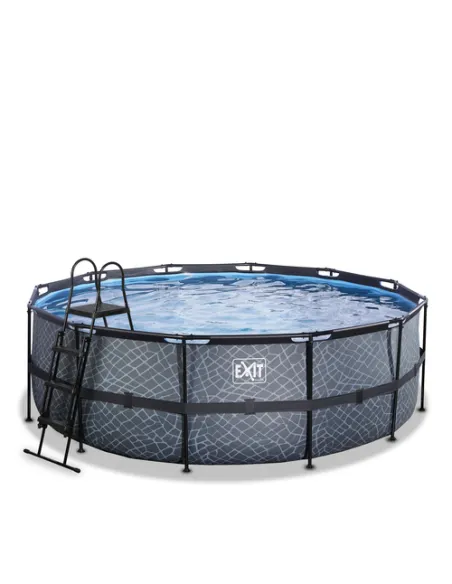 EXIT Stone pool ø427x122cm with filter pump - grey Piscina con bordi Piscina rotonda 14758 L Grigio