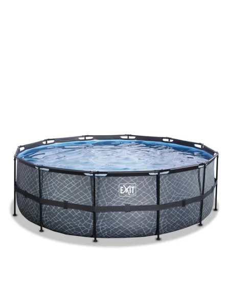 EXIT Stone pool ø427x122cm with filter pump - grey Piscina con bordi Piscina rotonda 14758 L Grigio