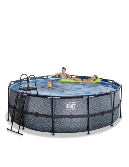 EXIT Stone pool ø427x122cm with filter pump - grey Piscina con bordi Piscina rotonda 14758 L Grigio