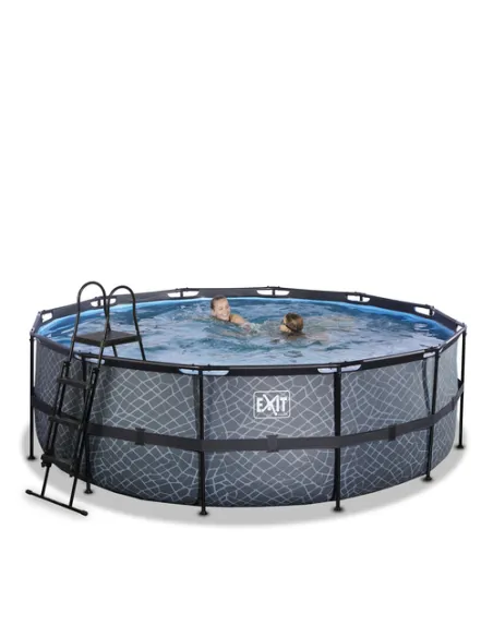 EXIT Stone pool ø427x122cm with filter pump - grey Piscina con bordi Piscina rotonda 14758 L Grigio