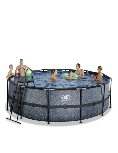 EXIT Stone pool ø427x122cm with sand filter pump - grey Piscina con bordi Piscina rotonda 14758 L Grigio