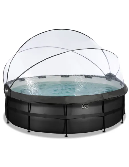 EXIT Black Leather pool ø450x122cm with dome and sand filter pump - black Piscina con bordi Piscina rotonda 15233 L Nero