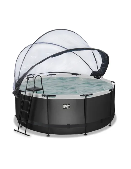 EXIT Black Leather pool ø360x122cm with dome and sand filter and heat pump - black Piscina con bordi Piscina rotonda 10126 L Ne