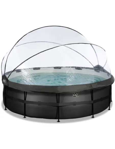 EXIT Black Leather pool ø488x122cm with dome and sand filter pump - black Piscina con bordi Piscina rotonda 19330 L Nero