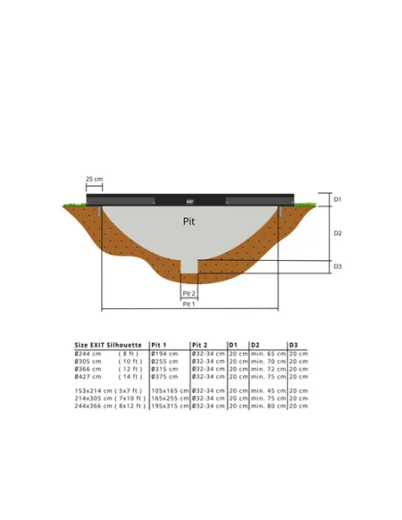 EXIT Silhouette ground trampoline 244x366cm with safety net - black Esterno Rettangolare Molla elicoidale Trampolino interrato