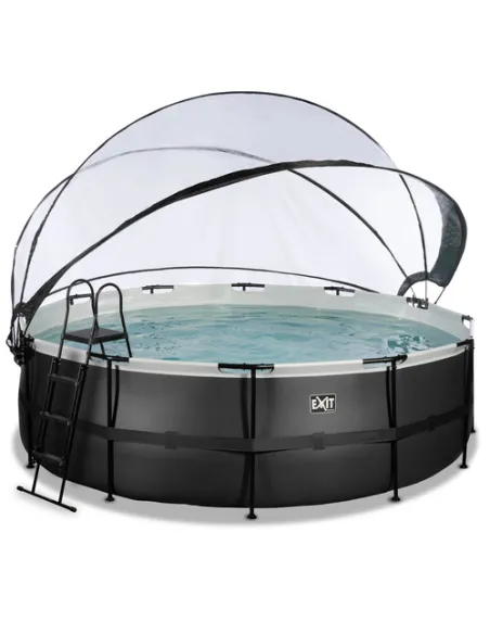 EXIT Black Leather pool ø450x122cm with dome and sand filter pump - black Piscina con bordi Piscina rotonda 15233 L Nero