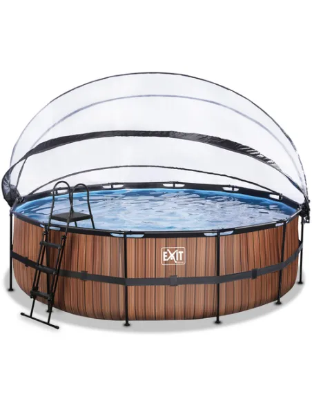 EXIT Wood pool ø488x122cm with dome and sand filter pump - brown Piscina con bordi Piscina rotonda 19330 L Marrone