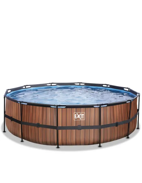 EXIT Piscina "Wood" ø488x122cm con pompa filtrante - Marrone