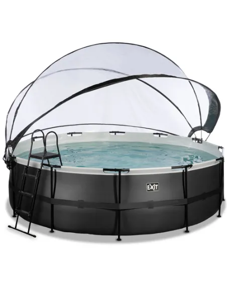 EXIT Black Leather pool ø488x122cm with dome and sand filter pump - black Piscina con bordi Piscina rotonda 19330 L Nero