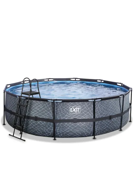 EXIT Stone pool ø488x122cm with filter pump - grey Piscina con bordi Piscina rotonda 19330 L Grigio