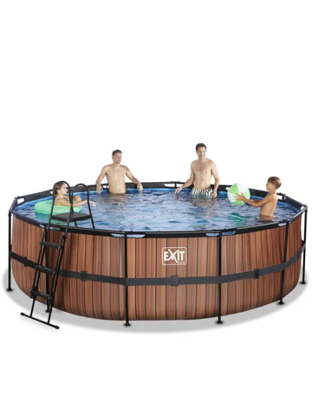 EXIT Piscina "Wood" ø488x122cm con pompa filtrante - Marrone