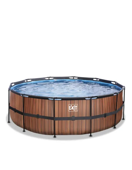 EXIT Piscina "Wood" ø427x122cm con pompa filtrante - Marrone