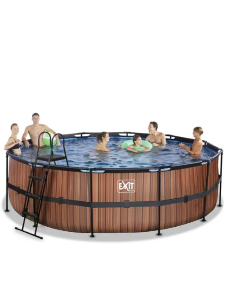 EXIT Piscina "Wood" ø488x122cm con pompa filtrante - Marrone