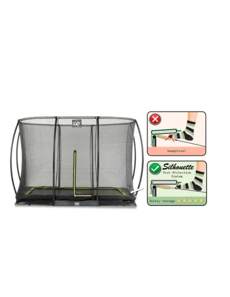 EXIT Silhouette ground trampoline 214x305cm with safety net - black Esterno Rettangolare Molla elicoidale Trampolino interrato