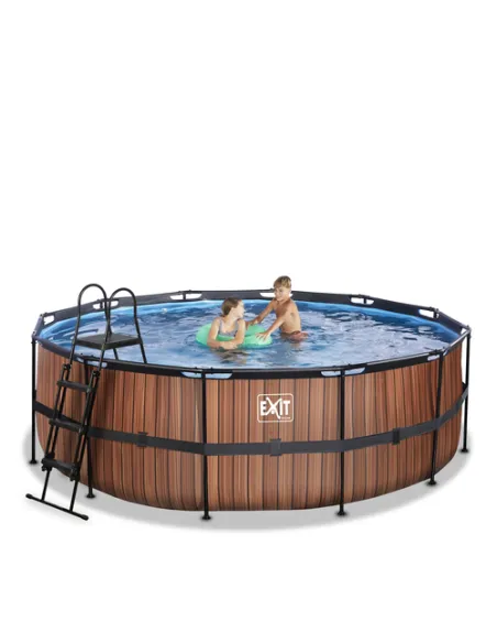 EXIT Piscina "Wood" ø427x122cm con pompa filtrante - Marrone
