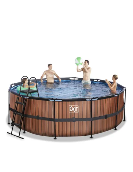 EXIT Piscina "Wood" ø427x122cm con pompa filtrante - Marrone