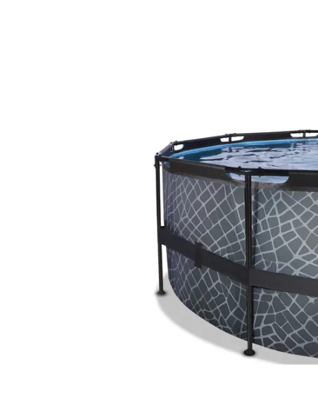 EXIT Stone pool ø488x122cm with filter pump - grey Piscina con bordi Piscina rotonda 19330 L Grigio