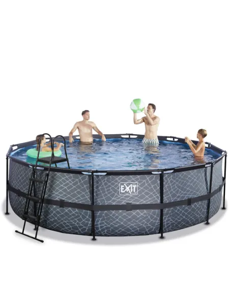 EXIT Stone pool ø488x122cm with filter pump - grey Piscina con bordi Piscina rotonda 19330 L Grigio