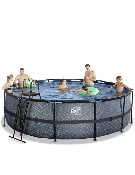 EXIT Stone pool ø488x122cm with filter pump - grey Piscina con bordi Piscina rotonda 19330 L Grigio