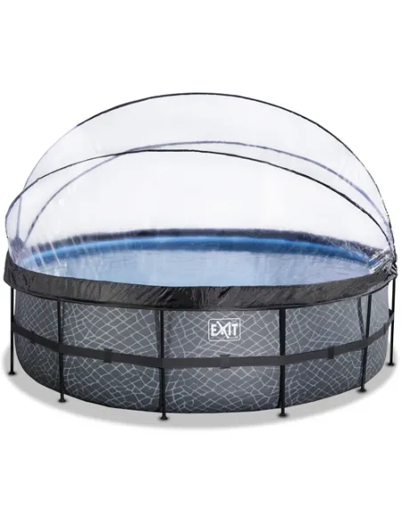 EXIT Stone pool ø488x122cm with dome and sand filter and heat pump - grey Piscina con bordi Piscina rotonda 19330 L Grigio