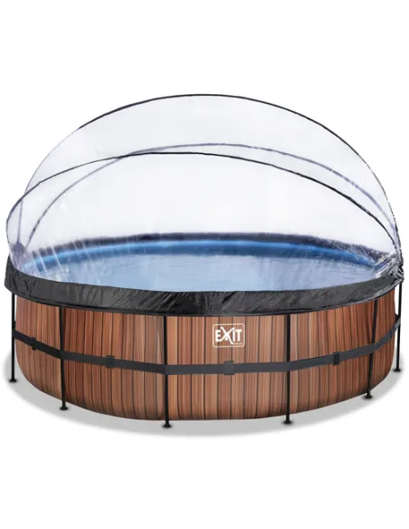 EXIT Wood pool ø488x122cm with dome and sand filter and heat pump - brown Piscina con bordi Piscina rotonda 19330 L Marrone