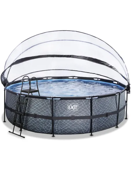 EXIT Stone pool ø488x122cm with dome and sand filter and heat pump - grey Piscina con bordi Piscina rotonda 19330 L Grigio