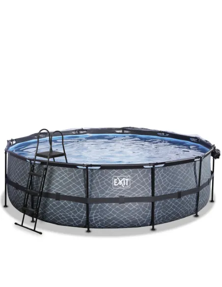 EXIT Stone pool ø488x122cm with dome and sand filter and heat pump - grey Piscina con bordi Piscina rotonda 19330 L Grigio