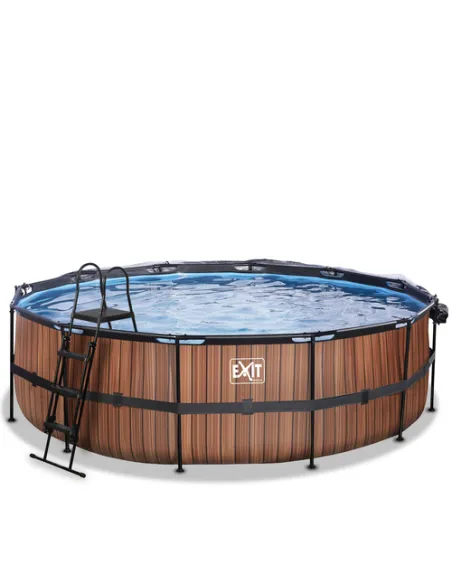 EXIT Wood pool ø488x122cm with dome and sand filter and heat pump - brown Piscina con bordi Piscina rotonda 19330 L Marrone