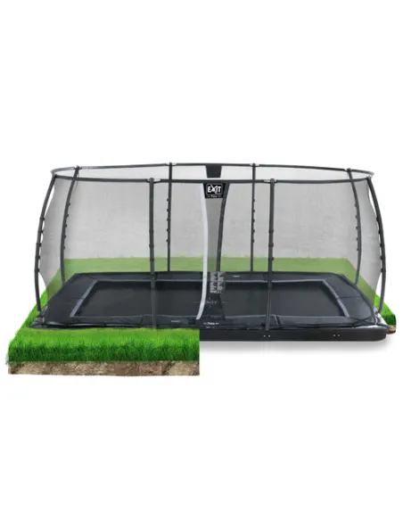 EXIT Dynamic ground level trampoline 305x519cm with safety net - black Esterno Rettangolare Molla elicoidale Trampolino interrat