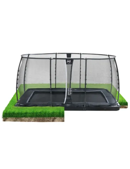 EXIT Dynamic ground level trampoline 244x427cm with safety net - black Esterno Rettangolare Molla elicoidale Trampolino interrat