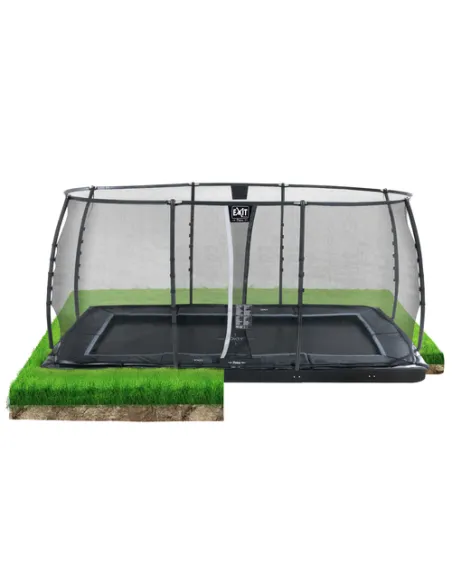 EXIT Dynamic ground level trampoline 275x458cm with safety net - black Esterno Rettangolare Molla elicoidale Trampolino interrat