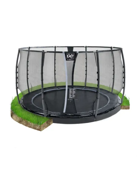 EXIT Dynamic ground level trampoline ø366cm with safety net - black Esterno Rotondo Molla elicoidale Trampolino interrato