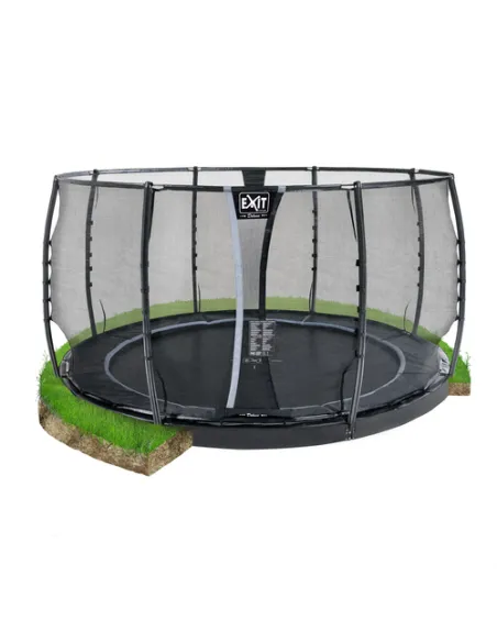 EXIT Dynamic ground level trampoline ø427cm with safety net - black Esterno Rotondo Molla elicoidale Trampolino interrato