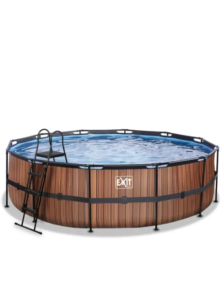 EXIT Wood pool ø488x122cm with sand filter pump - brown Piscina con bordi Piscina rotonda 19330 L Marrone