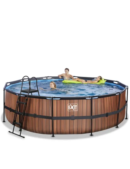 EXIT Wood pool ø488x122cm with sand filter pump - brown Piscina con bordi Piscina rotonda 19330 L Marrone